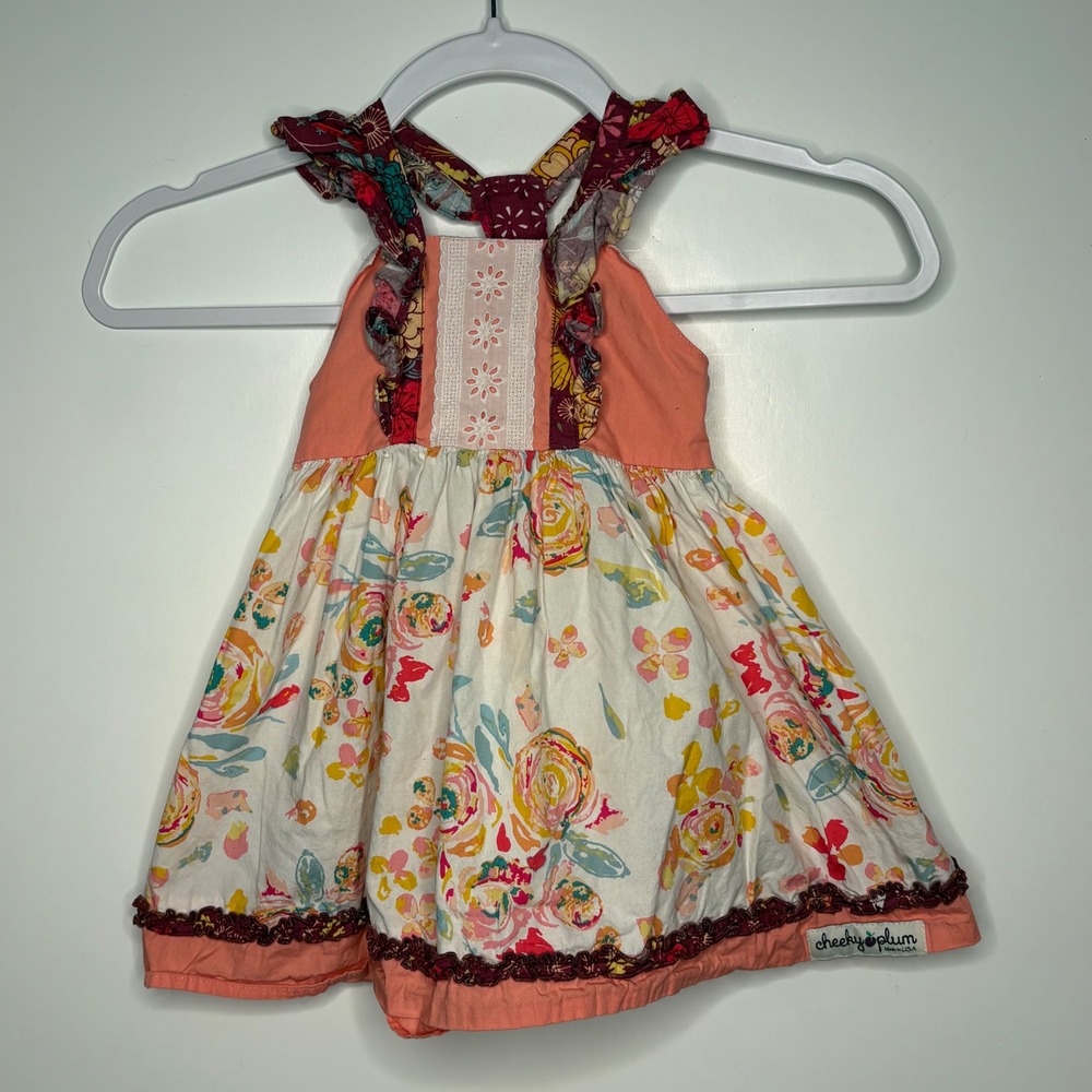 Cheeky Plum Girl Floral Ruffle Sun Dress Coral 2T Boho Luxe Whimsical Silhouette